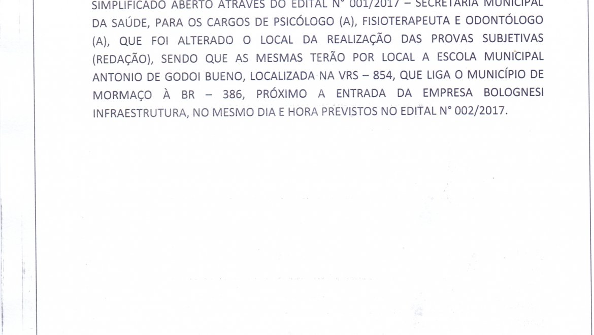 COMUNICADO AOS INSCRITOS NO PROCESSO SELETIVO SIMPLIFICADO ABERTO ATRAVÉS DO EDITAL N° 001/2017 – SECRETARIA MUNICIPAL DA SAÚDE.