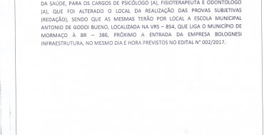 COMUNICADO AOS INSCRITOS NO PROCESSO SELETIVO SIMPLIFICADO ABERTO ATRAVÉS DO EDITAL N° 001/2017 – SECRETARIA MUNICIPAL DA SAÚDE.